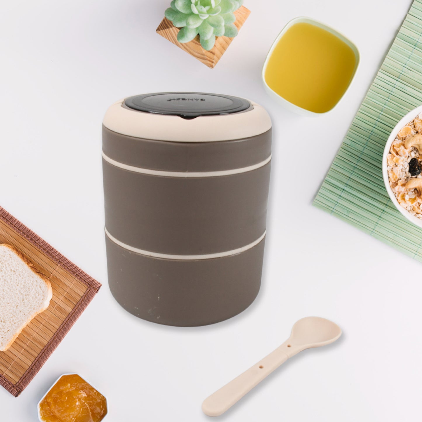 Ganesh Smart Stack 2 Layer Protable Lunch Box Stainless Steel Airtight Leak-proof