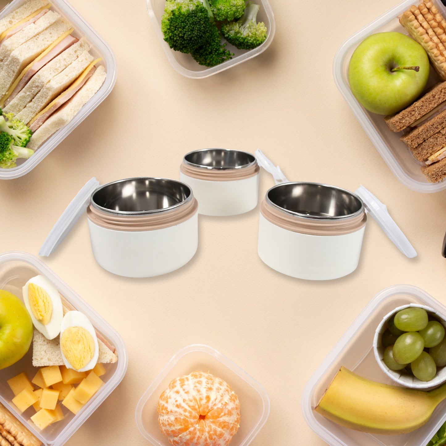 Ganesh Smart Stack 3 Layer Portable Lunch Box Stainless Steel Airtight Leak-proof Lunch