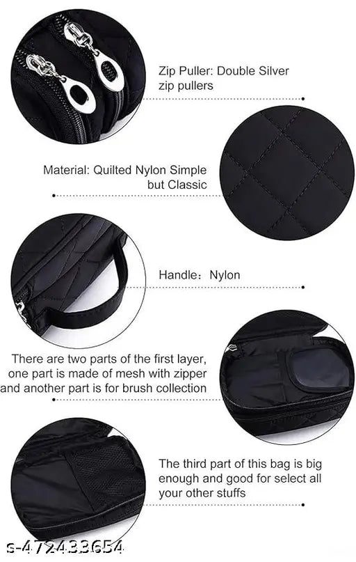 Makeup Travel Pouch, Cosmetic Bag, Travel kit Pouch for Toiletries, Brushes and Cosmetics - Washbag Pouch - BLACK