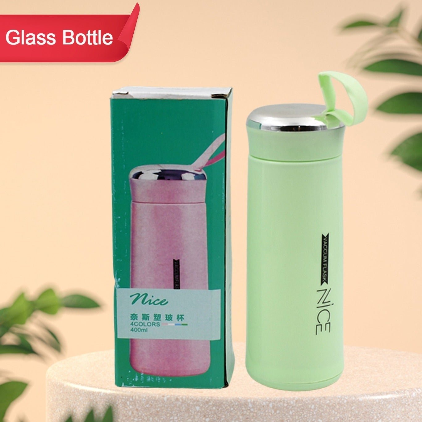 Glass Water Bottle - Leak Proof Bpa-free For Travel Cold And Hot Water - 400ml