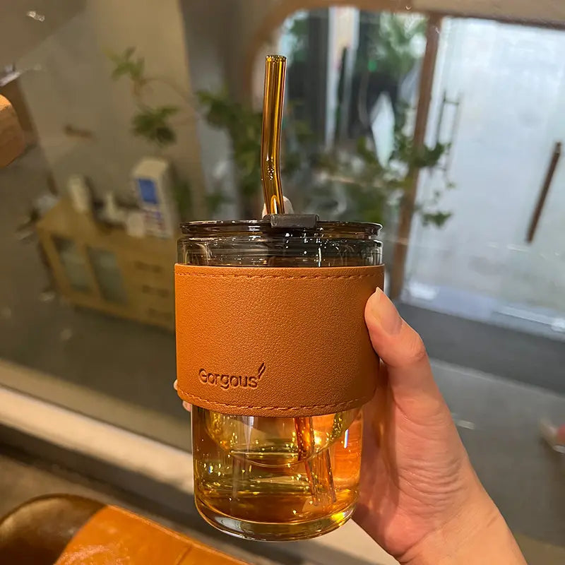 Glass with Straw Sipper for Adults Coffee and glass cup for juice tumbler cups with lids