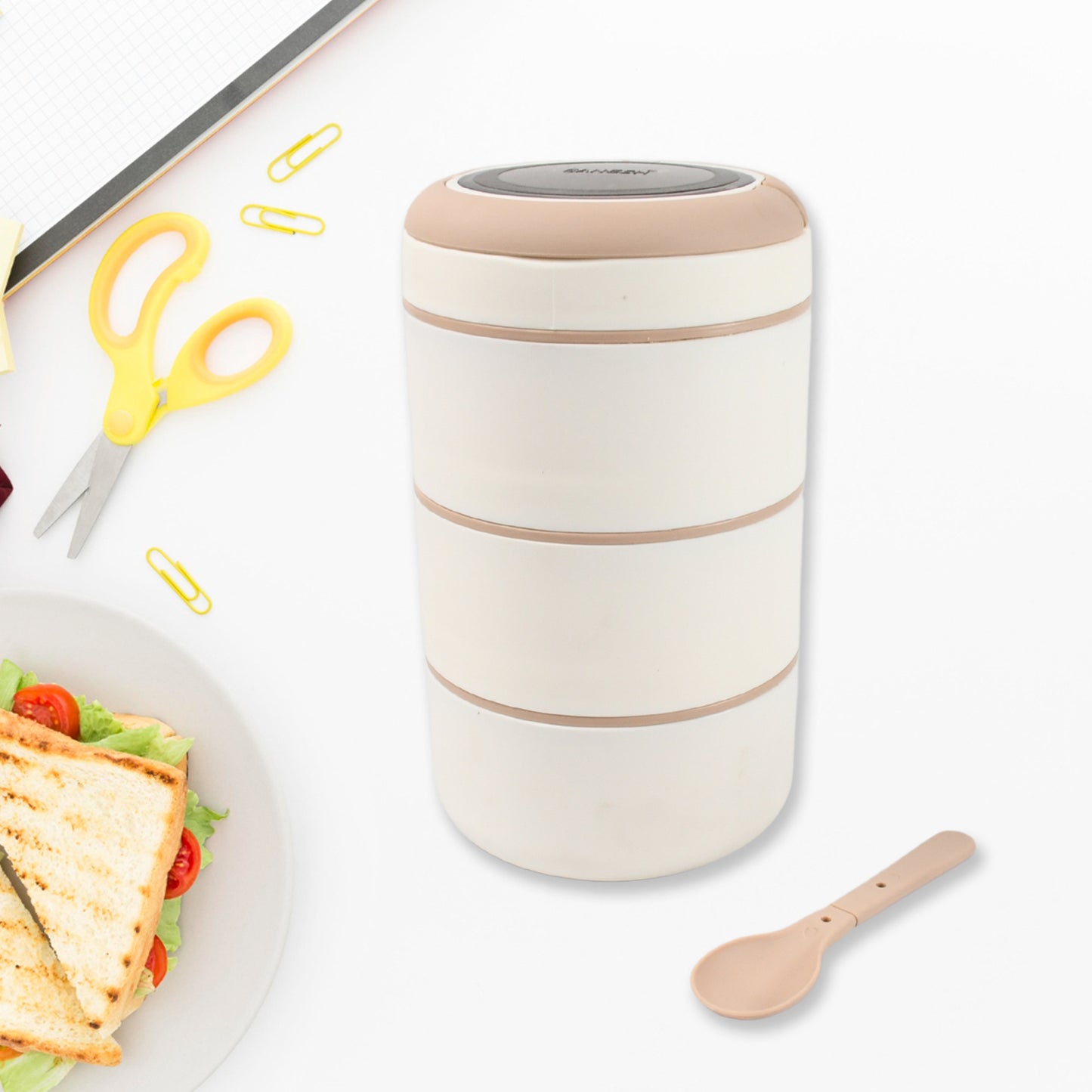 Ganesh Smart Stack 3 Layer Portable Lunch Box Stainless Steel Airtight Leak-proof Lunch