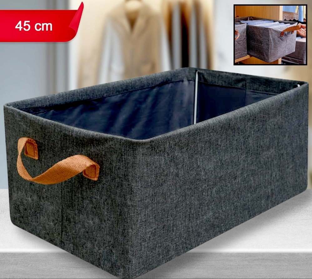 12627 Foldable Storage Box With Handles Cotton And Linen Storage Bins And Baskets Organizer For Nursery Closet Bedroom Home (45 Cm)