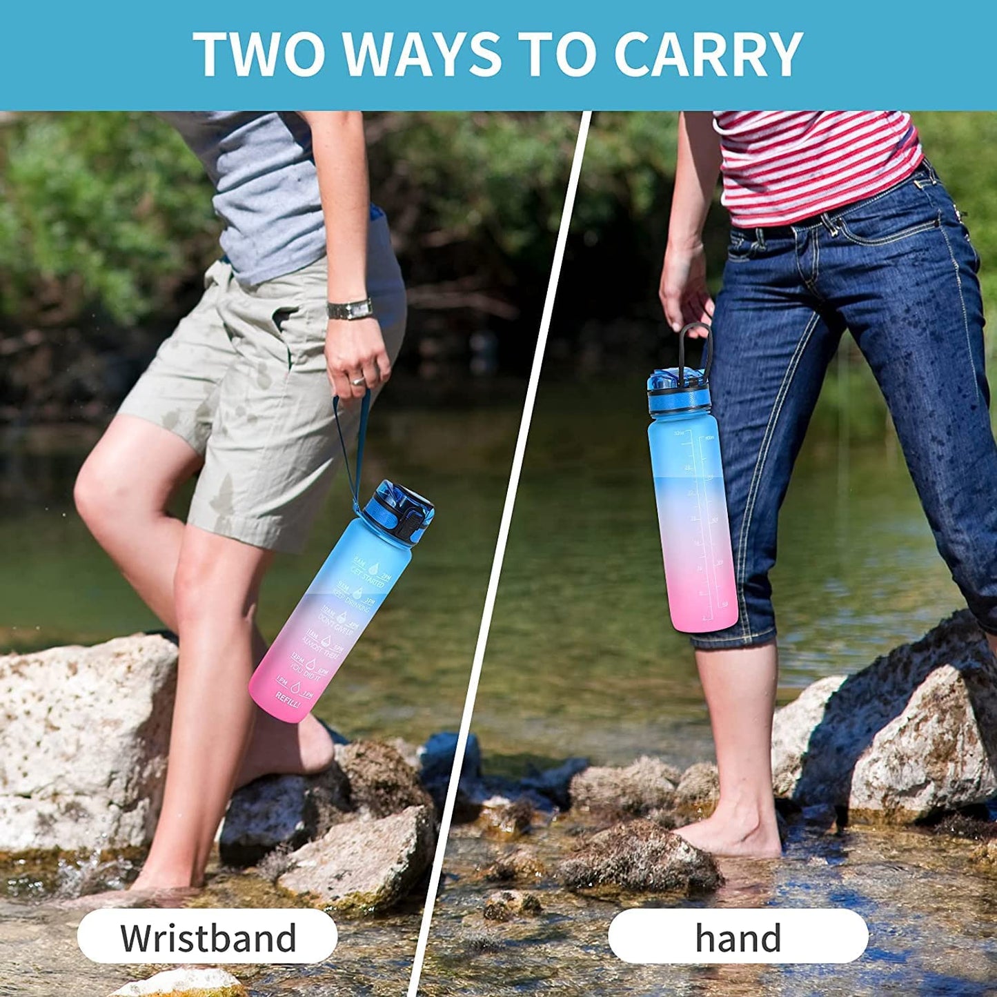 Motivational Water Bottle With Straw, Time Marker, BPA-Free Tritan Portable Gym Water Bottle