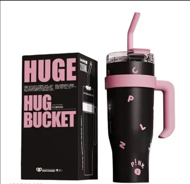 1200ML Tumbler with Handle, Tumbler with Straw and Lid, Stainless Steel Vacuum Travel Coffee Mug Cup (Black)