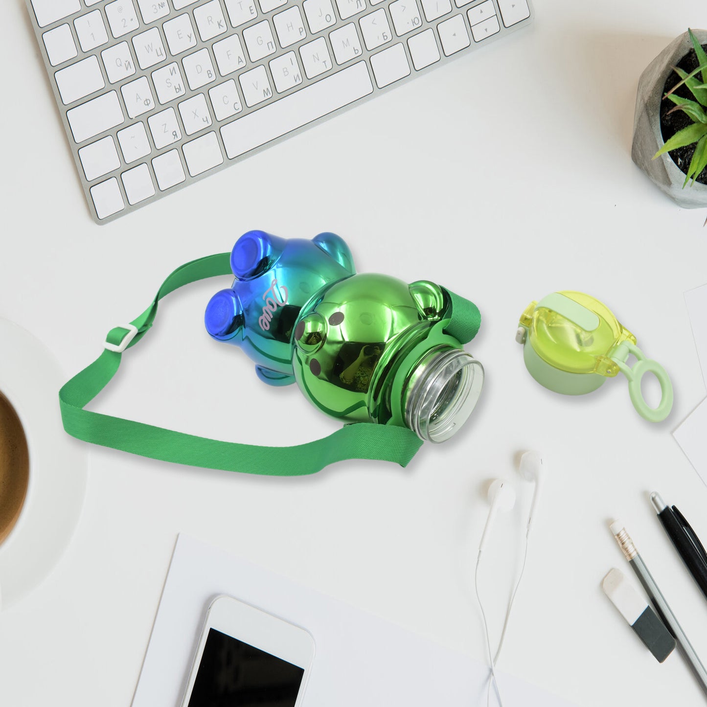 Cute Plastic Water Bottle Straw & Adjustable Shoulder Strap & Stickers For Kids