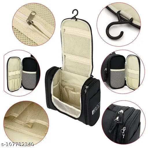 Multifunctional Extra Large Cosmetic bag for Women | Makeup Pouch with Hook for Hanging | Toiletry Bags for Travel | (Black)