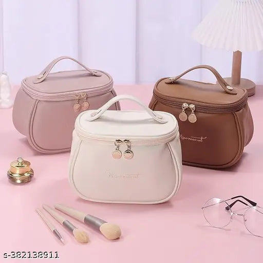 Makeup Organizer, Leather Cosmetic (Brown)