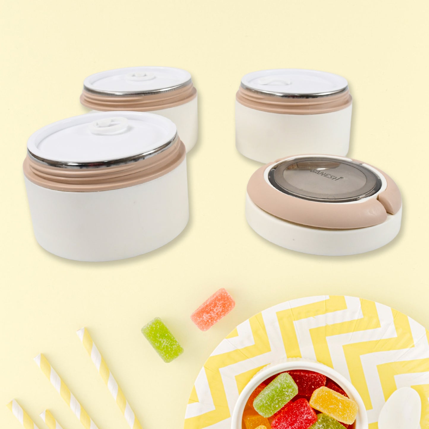 Ganesh Smart Stack 3 Layer Portable Lunch Box Stainless Steel Airtight Leak-proof Lunch