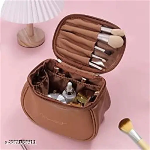 Makeup Organizer, Leather Cosmetic (Brown)