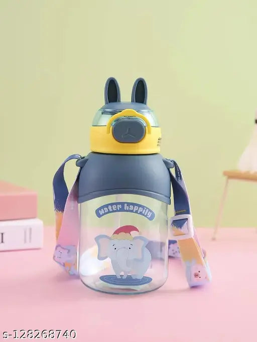 X Pulse cartoon water bottle tritan BPA Free Straw Water Bottle Kids Baby elephant and rabbit cute water bottles for girls and boys 650ml (Pack of 1)