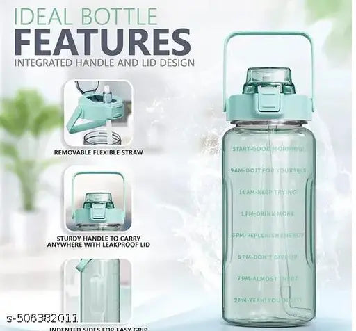 Set of 3 Transparent Water Bottle 2000ML, 800ML, 300ML with Motivational Time Marker, Leakproof Durable Sipper Water bottle for office, School, gym (MULTICOLOR)
