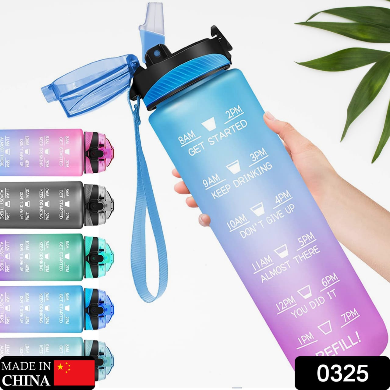 Motivational Water Bottle With Straw, Time Marker, BPA-Free Tritan Portable Gym Water Bottle