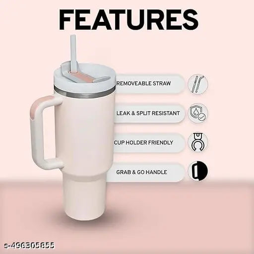 1200ml Stainless Steel Tumbler with Handle, Dual Lid, Drinking Straw | Hot and Cold Double Vacuum Insulated Flask