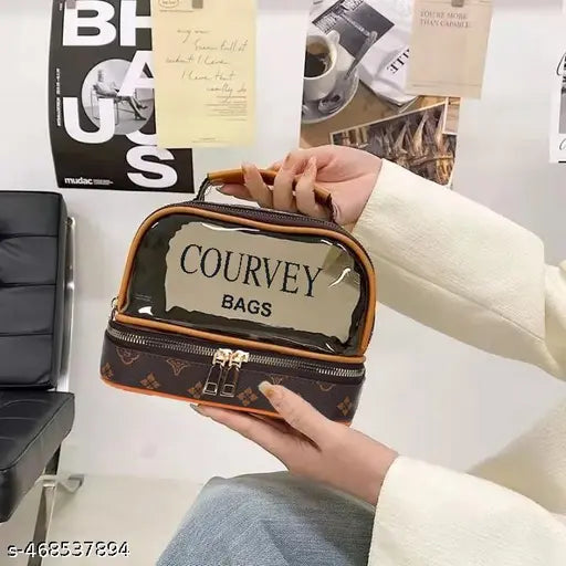 Layer Makeup Bag Beauty Makeup Brush Bags Travel Kit Organizer Cosmetic Bag | Makeup Organizer Bag PU Leather Toiletry Bag with Handle and Divider | Women Accessories Organizer Hand Band,