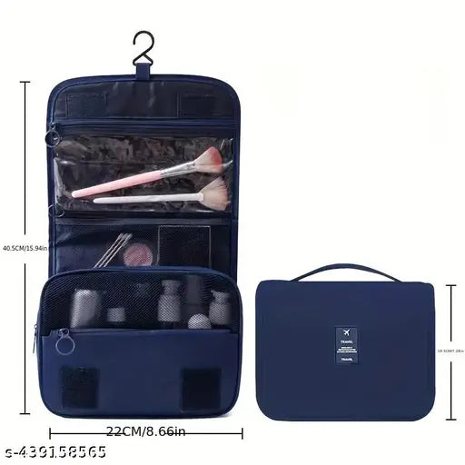 (Blue) Cosmetic Makeup Pouch Organizer Foldable Multifunction Portable Brush Holder Bag for Women Waterproof