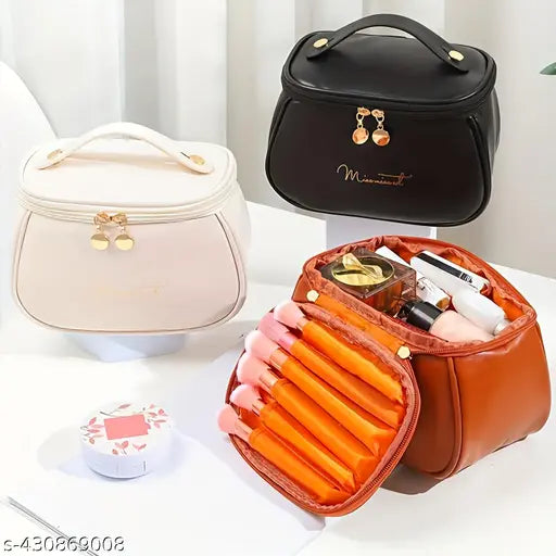 Makeup Organizer, Leather Cosmetic (Black)