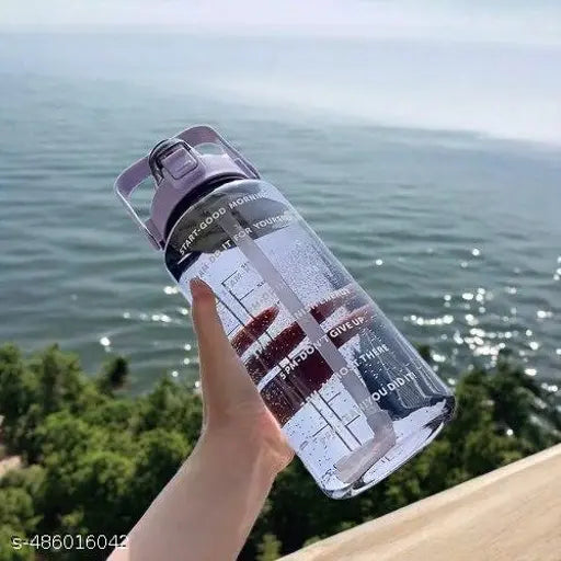 (MULTICOLOR) High Quality 2L Capacity Transparent Motivational Water Bottle for Office, School, College & Gym Time Marker Leak Proof & Break-Proof BPA-Free Sports Bottle (PACK OF 1)