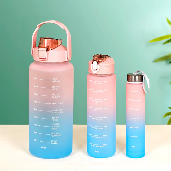 (Multicolor) Leakproof Unbreakable BPA Free Travel & Gym Water Bottle Set 400ml, 900ml, 2000ml - (Set of 3)