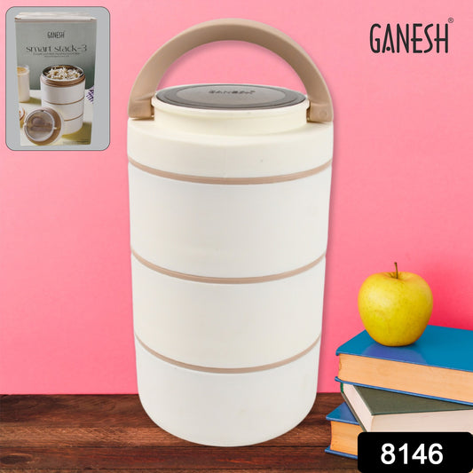 Ganesh Smart Stack 3 Layer Portable Lunch Box Stainless Steel Airtight Leak-proof Lunch